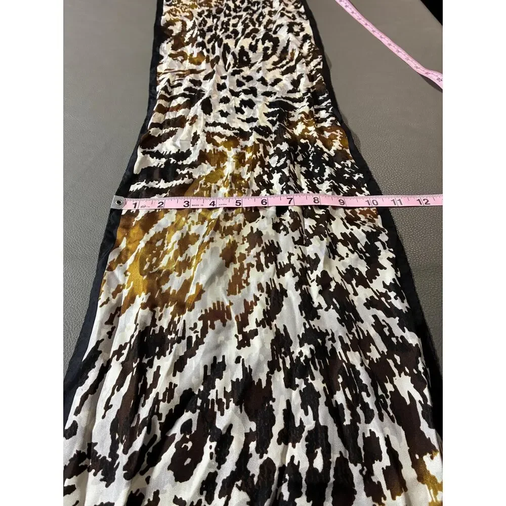 Adrienne Vittadini Silk Scarf | Brown Black Gold Ivory | 51 x 11 Inches